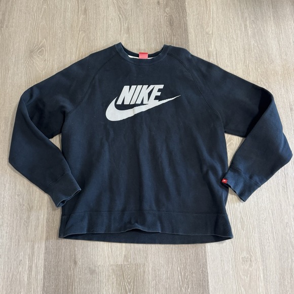 Nike Other - Vintage‎ Y2K Nike Black Big Swoosh Pullover Fleece Sweatshirt Size XXL